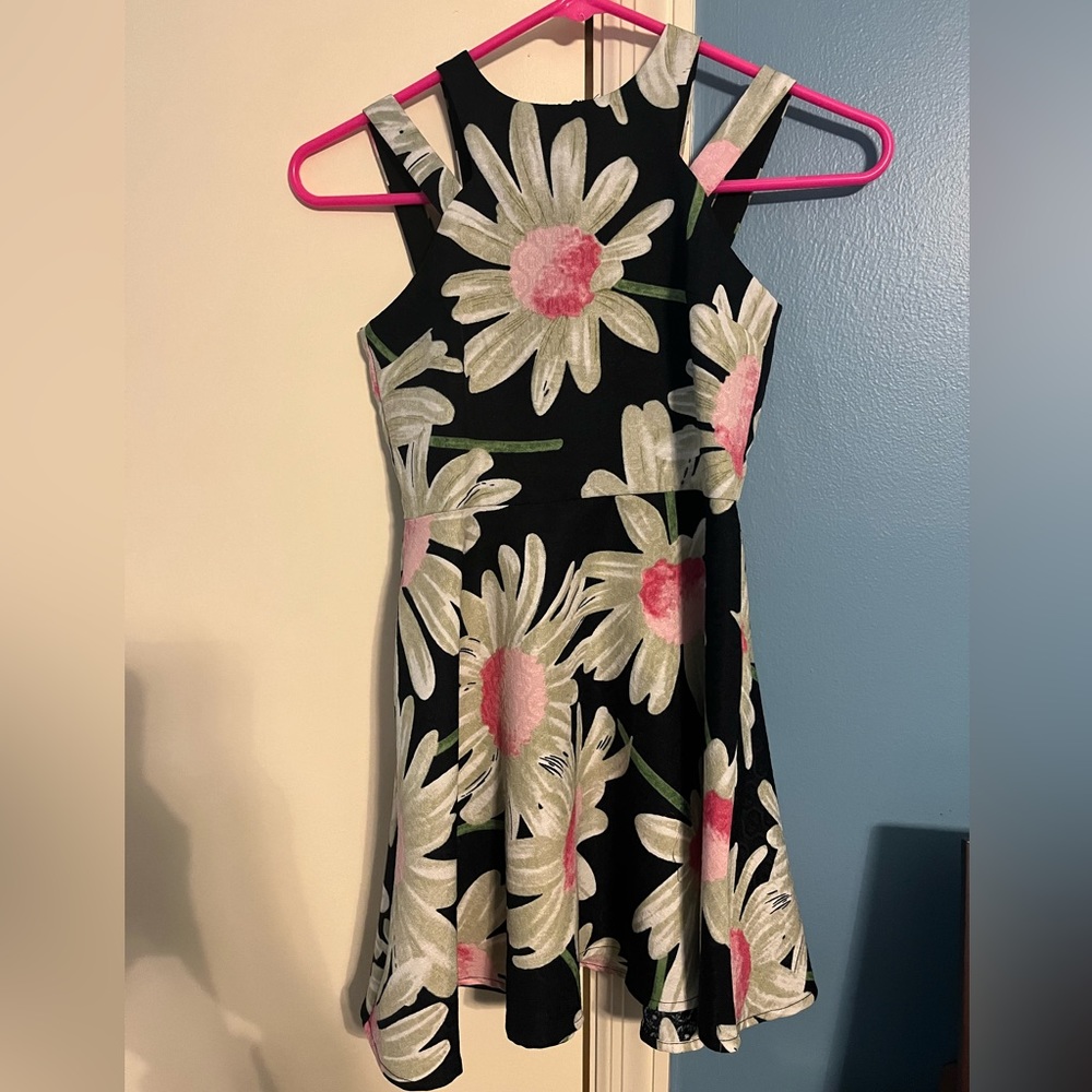Girls black, pink, green flower dress Size Small